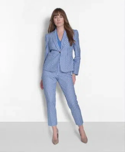 Tommy Hilfiger Womens V Neck Sleeveless Sweater Gingham Sloane Ankle Pants One Button Jacket In French Blue