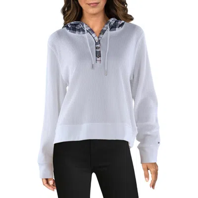 Tommy Hilfiger Womens Waffle Knit Plaid Hoodie