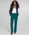 Tommy Hilfiger Womens Windowpane Open Front Band Jacket Ruffled Mixed Media Top Solid Sutton Bootcut Trousers In Multi