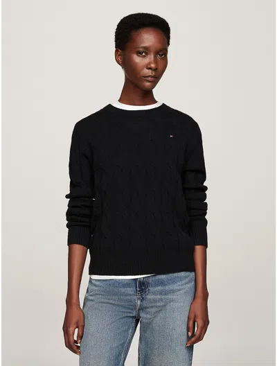 Tommy Hilfiger Wool Cable Knit Sweater In Black