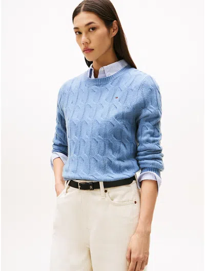 Tommy Hilfiger Wool Cable Knit Sweater In Blue