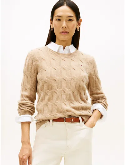 Tommy Hilfiger Wool Cable Knit Sweater In Brown