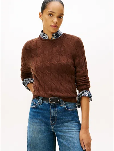 Tommy Hilfiger Wool Cable Knit Sweater In Burgundy