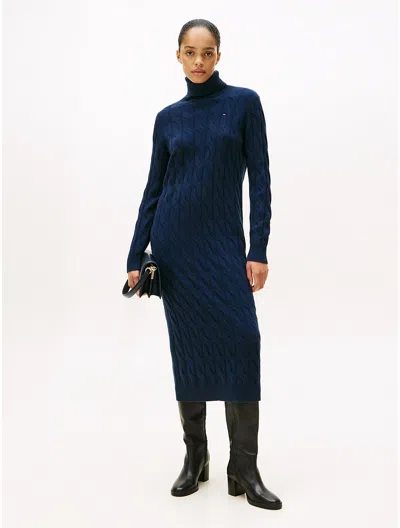 Tommy Hilfiger Wool Cable Knit Sweater Dress In Blue