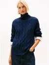 Tommy Hilfiger Wool Cable Knit Turtleneck Sweater In Blue