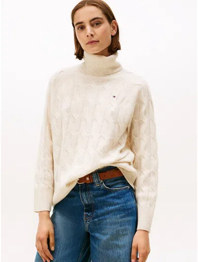 Tommy Hilfiger Wool Cable Knit Turtleneck Sweater In Multi