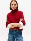 Tommy Hilfiger Wool Cable Knit Turtleneck Sweater In Red