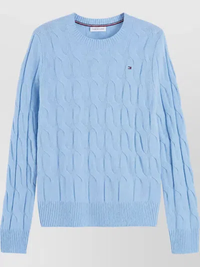 Tommy Hilfiger Wool Cable-knit Crew-neck Sweater In Blue