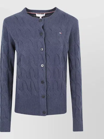 Tommy Hilfiger Wool Chunky Cable Knit Fitted Cardigan In Blue
