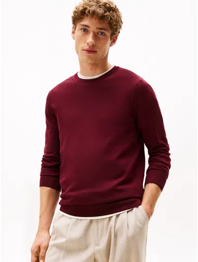 Tommy Hilfiger Wool Crewneck Sweater In Burgundy