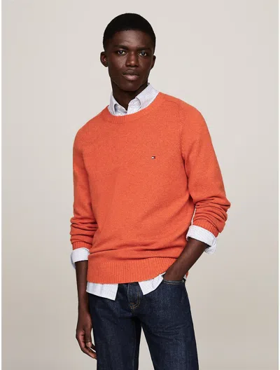 Tommy Hilfiger Wool Crewneck Sweater In Orange Thunder Heather