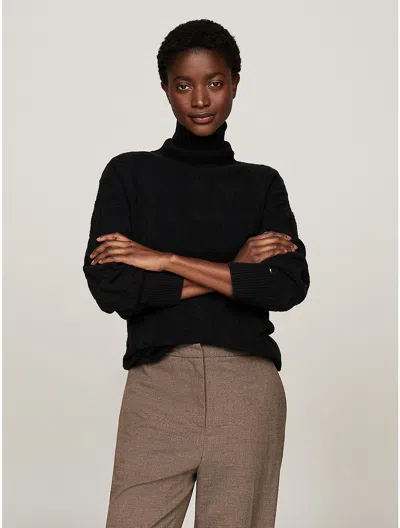 Tommy Hilfiger Wool Turtleneck Relaxed Fit Sweater In Black