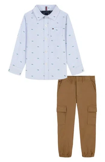 Tommy Hilfiger Babies'  Woven Button-up & Pants Set In Blue