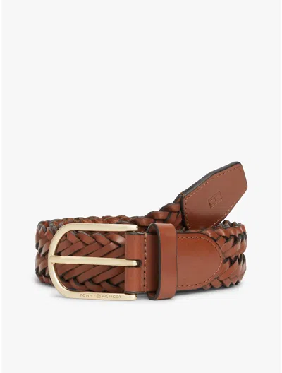 Tommy Hilfiger Woven Leather Belt In Brown
