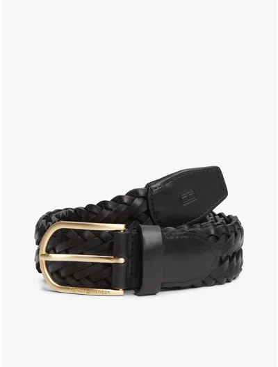 Tommy Hilfiger Woven Leather Belt In Neutral