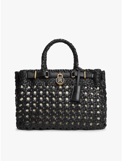 Tommy Hilfiger Woven Leather Mini Tote Bag In Black