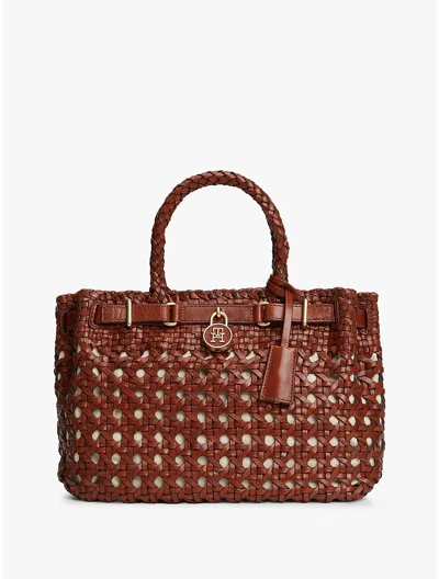 Tommy Hilfiger Woven Leather Mini Tote Bag In Brown