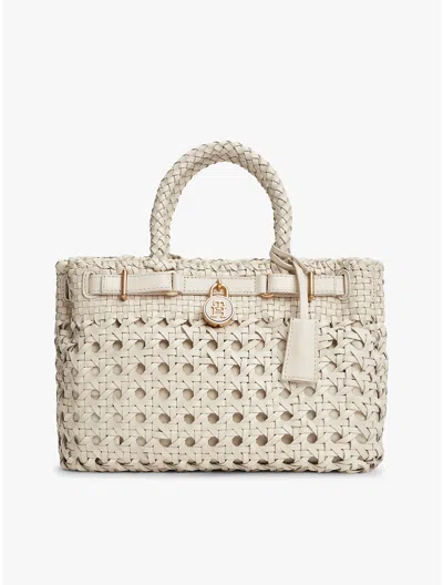 Tommy Hilfiger Woven Leather Mini Tote Bag In White