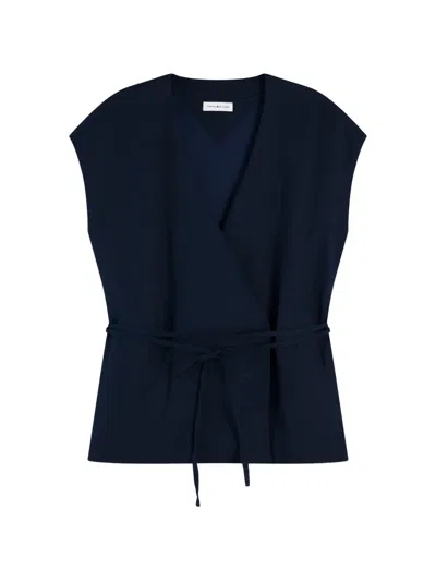 Tommy Hilfiger Wrap-style Belted Waistcoat In Blue