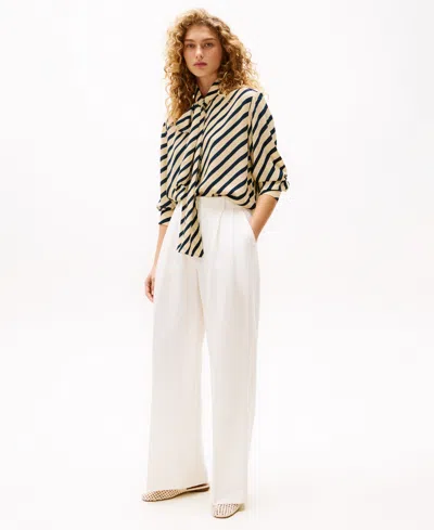 Tommy Hilfiger X Sofia Richie Grainge Women's Fluid Brenton Striped Tie-neck Shirt In Dark Night Navy Stripe