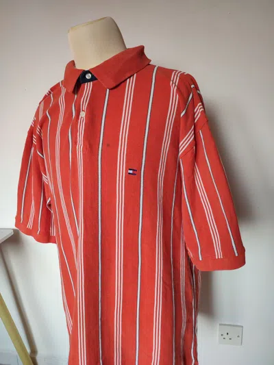Pre-owned Tommy Hilfiger Y2k  Stripe Polo Shirt In Orange