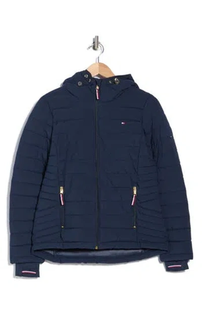 Tommy Hilfiger Zip Front Packable Hooded Puffer Jacket In Blue