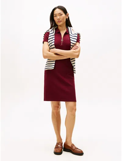 Tommy Hilfiger Zip Polo Dress In Burgundy