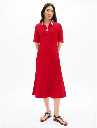 Tommy Hilfiger Zip Polo Midi Dress In Primary Red