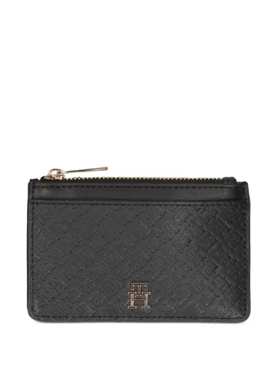 Tommy Hilfiger Zip Textured Cardholder In Black