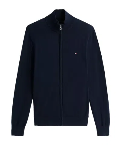 Tommy Hilfiger Zip-thru Mock Neck Jumper In Blue