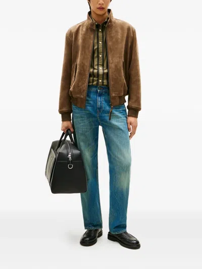 Tommy Hilfiger Zipped Leather Jacket In Brown