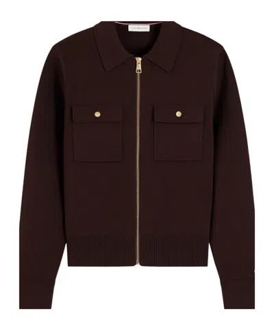 Tommy Hilfiger Zipup Knit Jacket In Burgundy