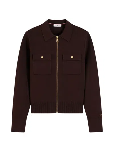 Tommy Hilfiger Zip-up Pocket-detail Cardigan In Brown