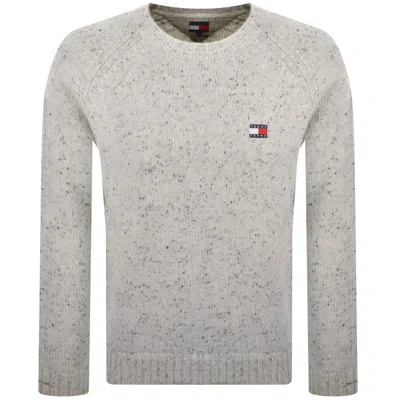 Tommy Jeans Badge Knit Jumper Off White In Gray