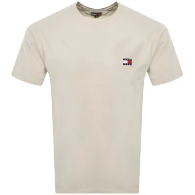 Tommy Jeans Badge T Shirt Newsprint Beige In Sand