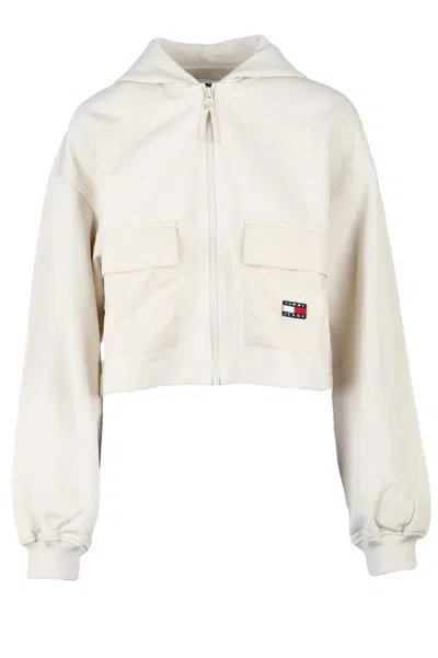 Tommy Jeans Beige Cropped Hooded Sweatshirt In Neutral