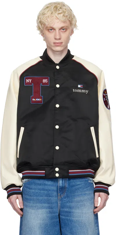 Tommy Jeans Black & White Varsity Bomber Jacket