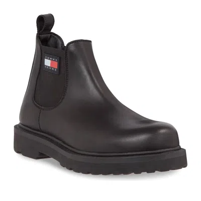 Tommy Jeans Black Elastic Side Panel Leather Boots