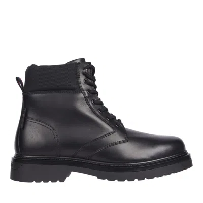 Tommy Jeans Black Lace-up Padded Collar Leather Boots