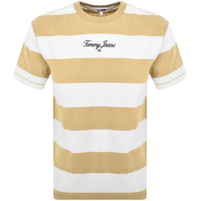 Tommy Jeans Bold Stripe Logo T Shirt Beige