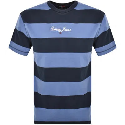Tommy Jeans Bold Stripe Logo T Shirt Navy In Blue