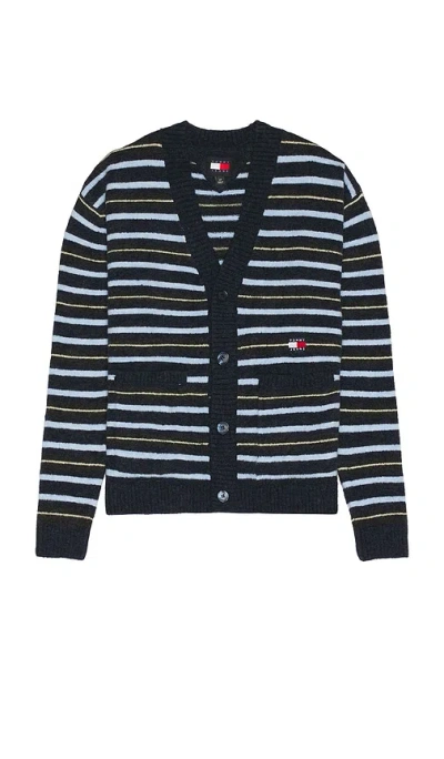 Tommy Jeans Boxy Jacquard Stripe Cardigan In Blue