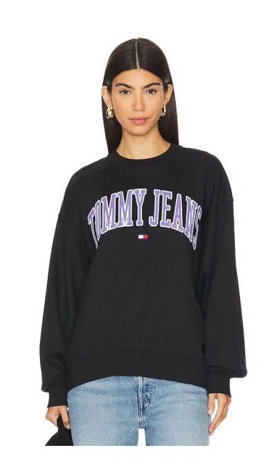 Tommy Jeans Boxy Pop Varsity Crew Sweatshirt In Black