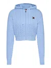 Tommy Jeans Cable Knit Cropped Hoodie With Cozy Hood In Blue