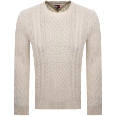 Tommy Jeans Cable Knit Jumper Cream In Neutral