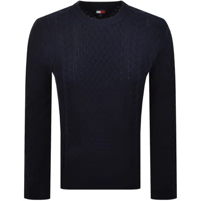 Tommy Jeans Cable Knit Jumper Navy In Blue