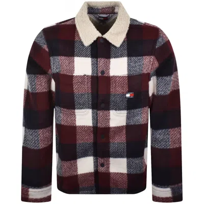 Tommy Jeans Check Teddy Overshirt Navy In Multi