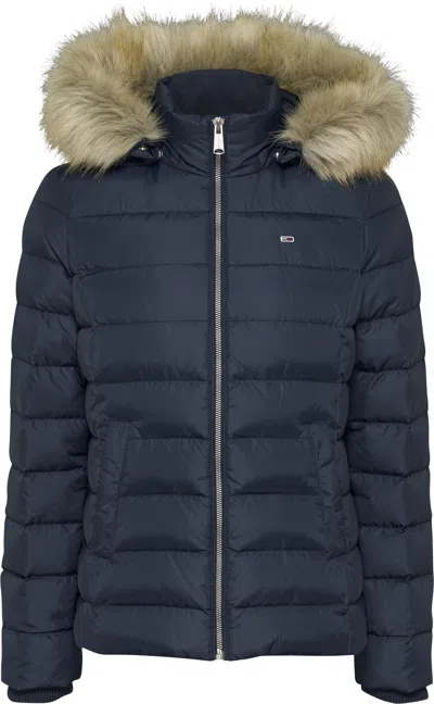 Tommy Jeans Down Jacket With Removable Hood And Cozy Feather Padding In Blu Blu E Verdi