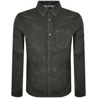 Tommy Jeans Corduroy Shirt Pewter Green In Black