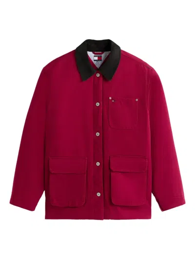 Tommy Jeans Corduroy-collar Jacket In Red